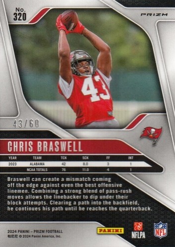 2024 Panini Prizm - Orange Wave Chris Braswell /60 Tampa Bay Buccaneers - Bild 2 von 2