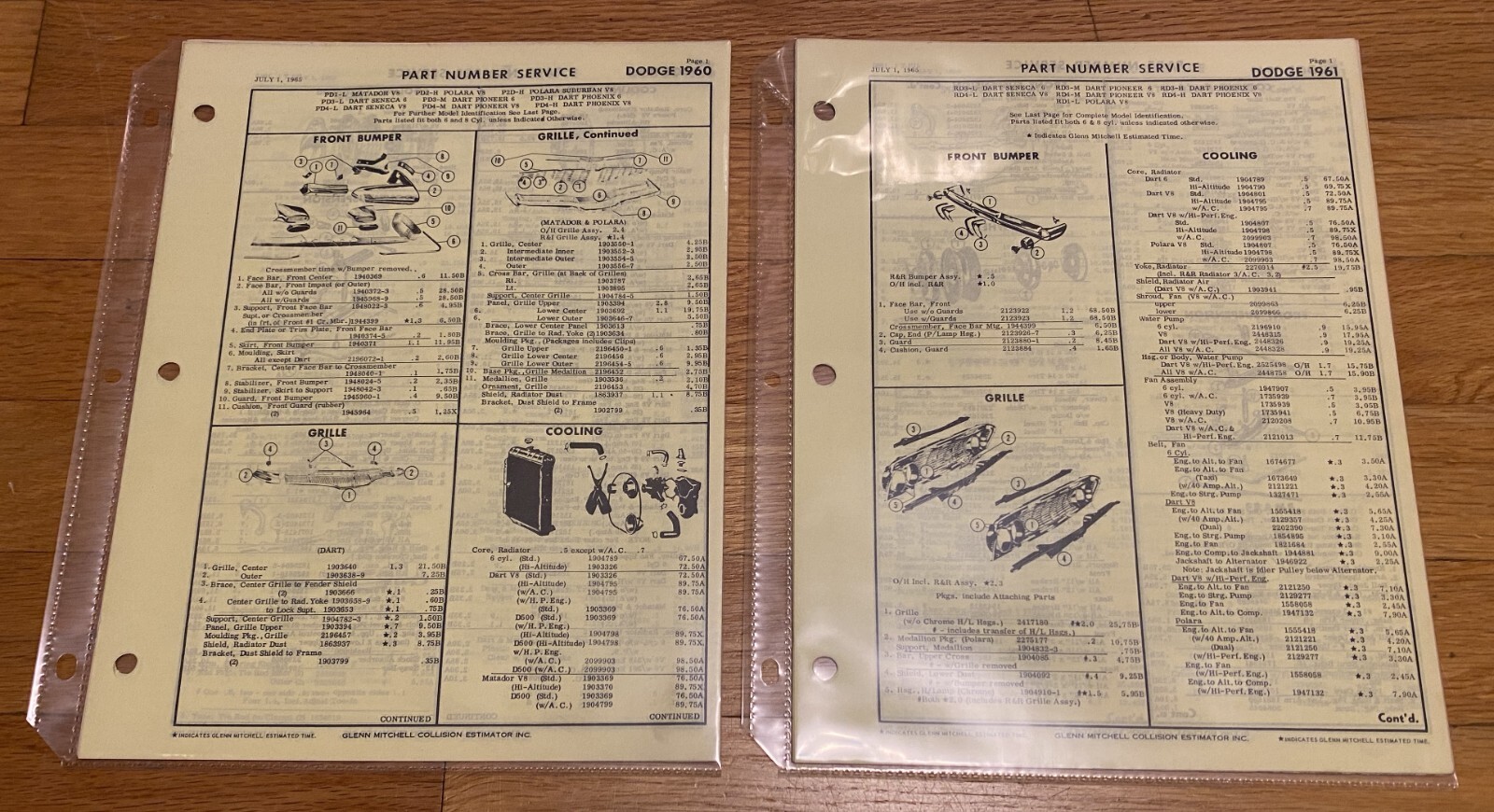 1960-1961 Dodge Dart Polara Matador Parts Catalog Mopar OEM Numbers