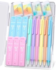 Mechanical Pencil Set, 6 Pcs Pastel Mechanical Pencils 0.7mm & 0.5mm with 6 