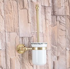 Gold Brass Wall Mount Bathroom Toilet Brushes Holders with Ceramic Cup fba314