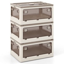3-Pack Stackable Storage Bins with Lids with 5 Opening Ways-8 Gal - Color: White