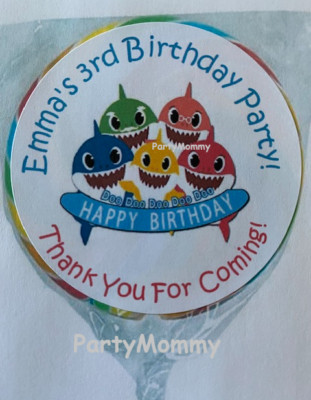 Sharks Stickers Thank You Favors Labels Tags Birthday 2.5'' (12) Round For Baby