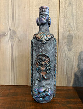 Mermaid  Seashell Decorative Glass Bottle, Textured Finish, Screw Cap