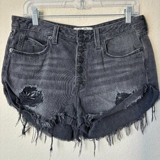 Free People We The Free Black Distressed Cutoff Shorts Button Fly Raw Hem Boho