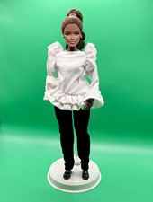 Hand-sewn long sleeved ruffled top  tights set for curvy Barbie doll