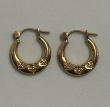 14K Yellow Gold Small Hoop Earrings With Hearts