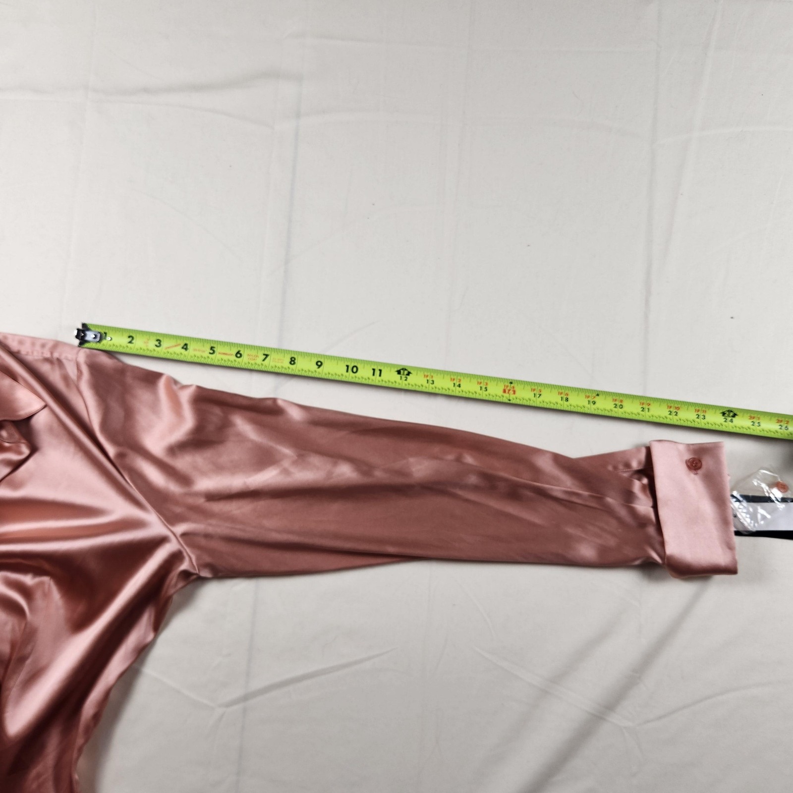 Finity Studio Blouse Womens 12 Pink Silk Stretch Satin Button Front Long Sleeve