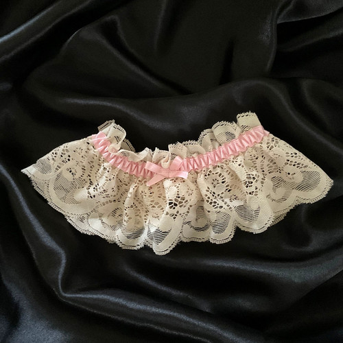 Vintage Bridal Garter Antique Lace Pink Satin Trim Wedding Chorus Line Lingerie