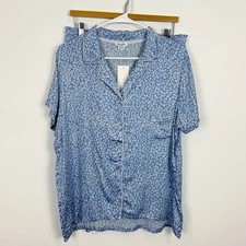 Splendid Women's Notch Collar Shortie Pajama Set Blue Leopard Size Large