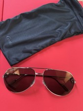 Cartier CT0110S 008 Aviator Sunglasses Silver Metal Frame Brown Tinted UV