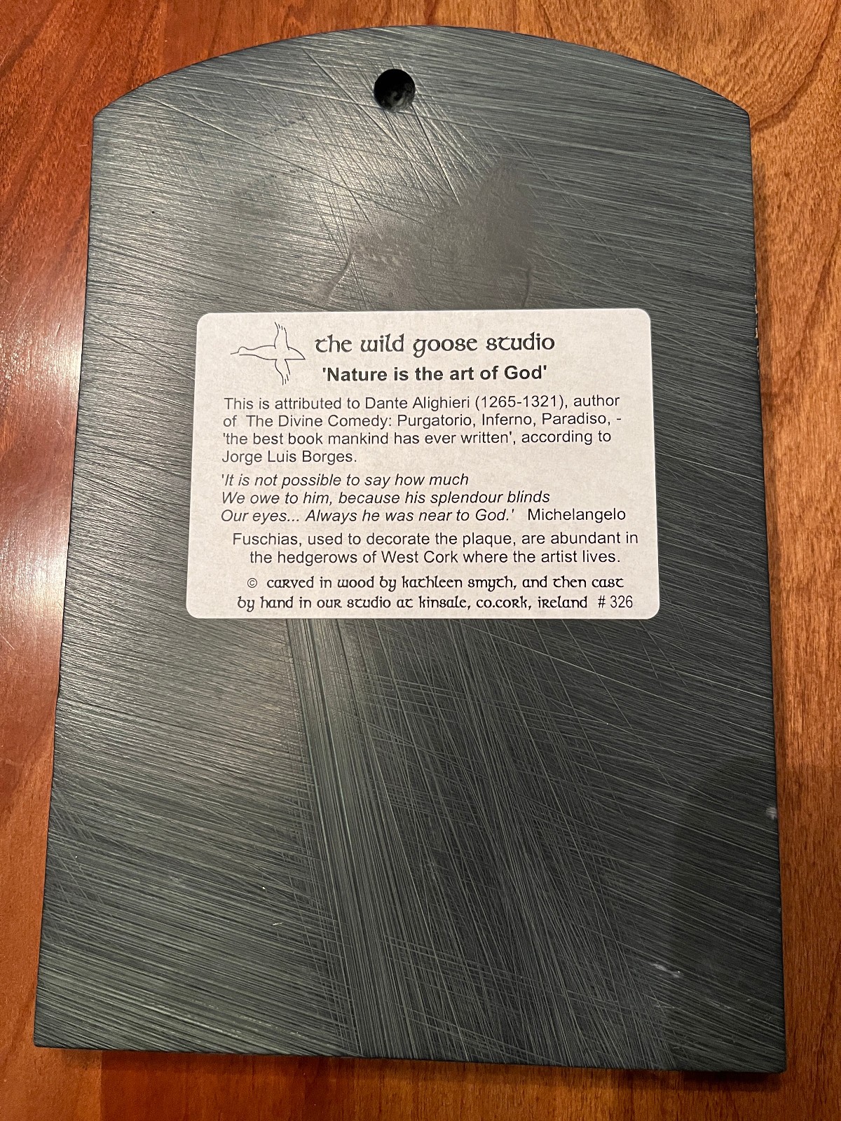 Wild Goose Studio Nature is the art of God Bronze Plaque Irish Craft Ireland