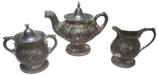   Victorian 19thC - CHILD'S TOY BRITANNIA TEA SET- TEAPOT - SUGAR BOWL - CREAMER