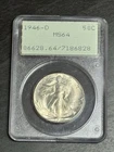 1946 D Walking Liberty Half Dollar PCGS MS64 OGH Rattler Holder (Slab3163)