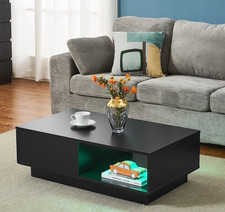 Coffee Table with Storage Drawer Shelf Sofa Side End Table, with LED Light Black