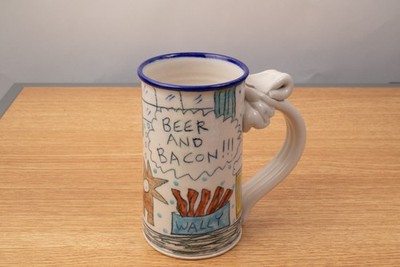 Tim Edwards Pottery Wally Discovers The Meaning Of Life Beer and Bacon Mug Humor
