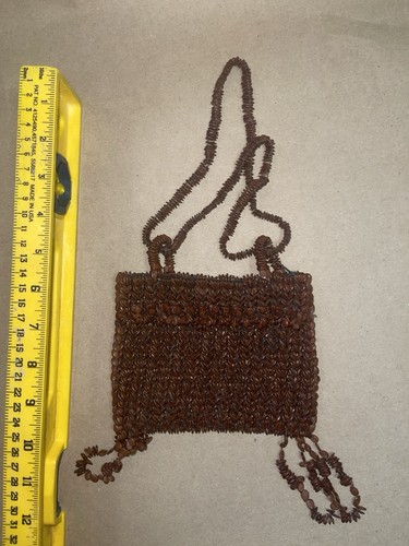 Folk Art Wooden Beaded Purse Miniature 4x6” Handmade Unique