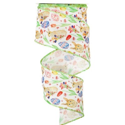 Easter Wired Edge Ribbon 2.5 in 12 Yards Craft Ribbon Bunny Rabbit Egg Fabric W 