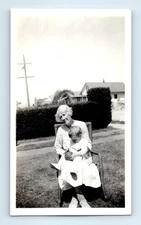 Old Vintage Photo OLDER WOMAN BABY GIRL ROCKING CHAIR IN FRONT YARD SNAPSHOT