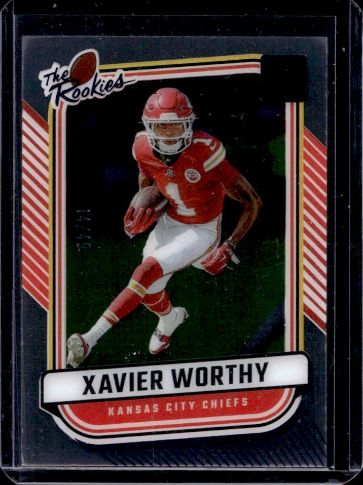 2024 Panini Clearly Donruss Xavier Worthy The Rookies Blue RC #14/49 Chiefs