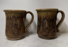 Juego de dos tazas de cerámica vintage de gres diseño de esmalte por goteo rústico 16 oz