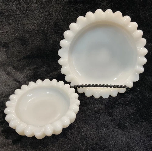 Hazel Atlas Ashtray Trinket RingDish Milk Glass Daisy Sunflower MCM Vtg SET OF 2