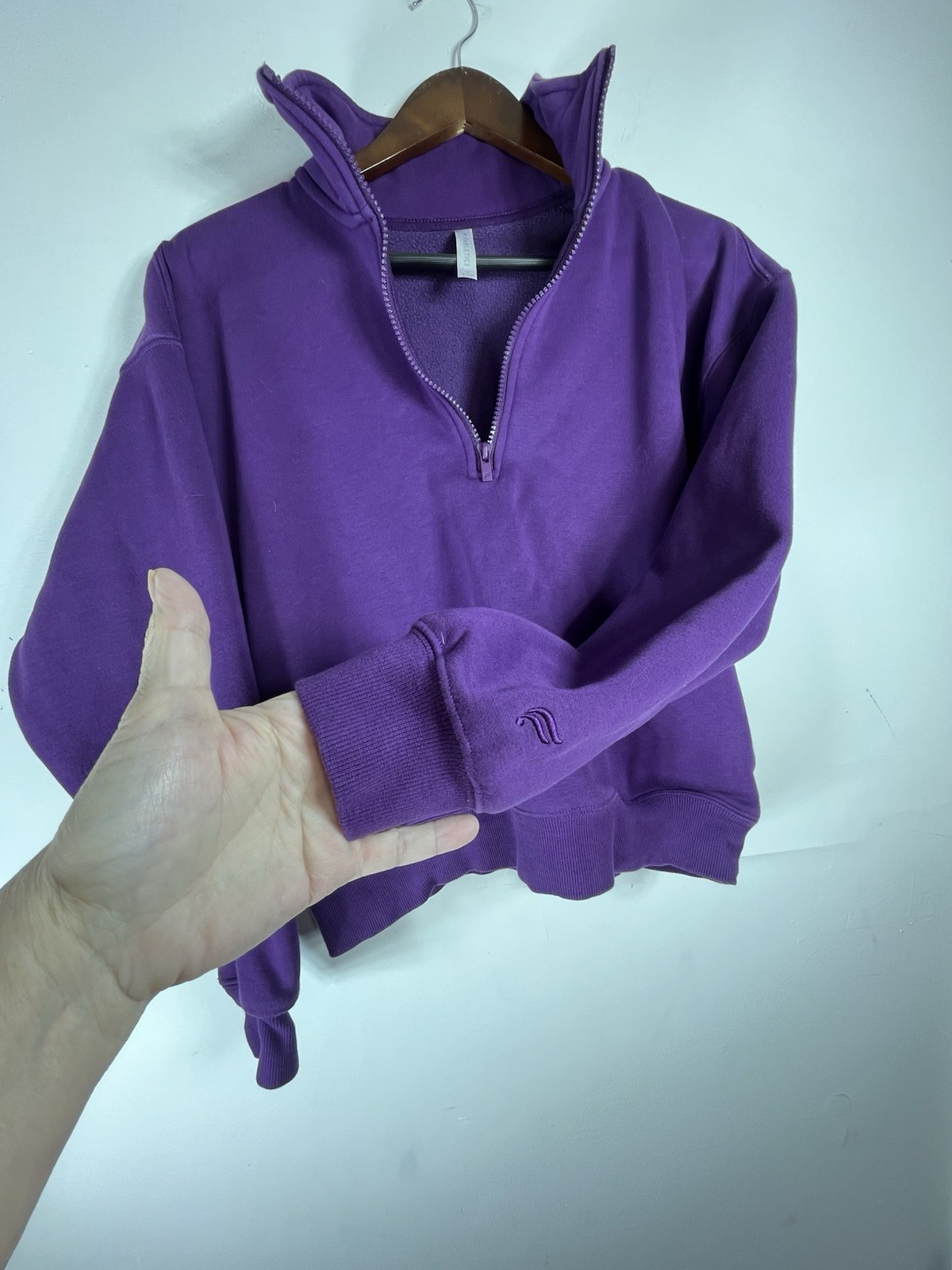 Fabletics Crop Pullover Purple Quarter Zip Sweats… - image 3