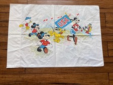 Vintage Walt Disney Pillowcase 60 s 70 s USA Mickey Goofy Donald Pluto