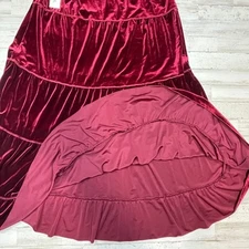 Tempo Paris Burgundy Wine Velour Tiered Rayon Skirt Made in USA SZ L C101833