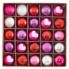 25PCS Valentine's Day Shatterproof Heart Ornaments 1.18in Pink Red Tree Set Pack