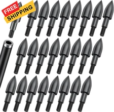 Pawfly 24 Pcs 100 Grain Field Tips, 5/16" Screw-in Bullet Points Black 