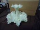 Fenton Ivory Crest Rare Epergne BOWL FLOWER FROG Console Set GLOWS URANIUM