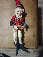 Robert Stanley Elf Bendable Christmas Pixie Holiday Red Gold Jester Poseable 22”