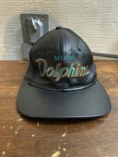 Vintage Black Leather Sports Specialties NFL Miami Dolphins Hat Rare Script!