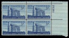 US Scott # 1074, Booker T. Washington, Plate Block of 1956 3¢ Stamps, MNH
