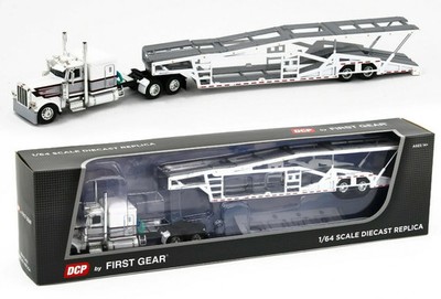 2021 DCP 1:64 *WHITE* Peterbilt 389 SEMI w/MILLER AUTO TRANSPORT
