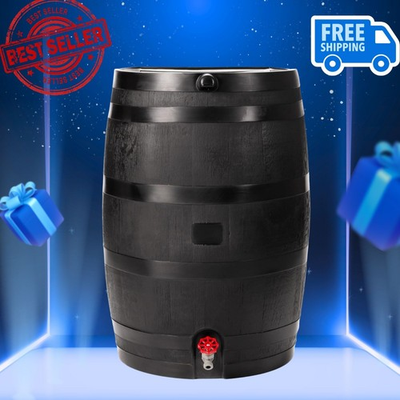 #ad #ad 50 Gallon Rain Barrel Made from Recycled Plastic Flat Back Black $79.00