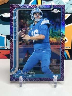 2025 Topps Chrome Football Jared Goff #102 Purple Football Refractor 01/75
