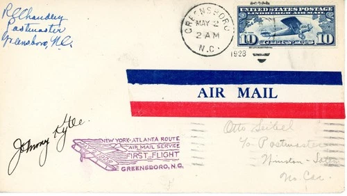 FFC CAM 19 19S6 Greensboro to Winston-Salem - Pilot Signed & PM Signed