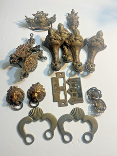 Lot of Antique Mixed Architectural Hardware Pulls Feet Animals More Worth Look