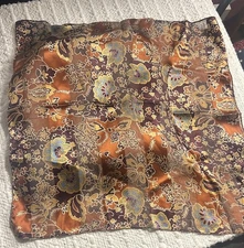 Cejon Accessories Floral Orange and Brown Silk scarf Women's size 21” Square