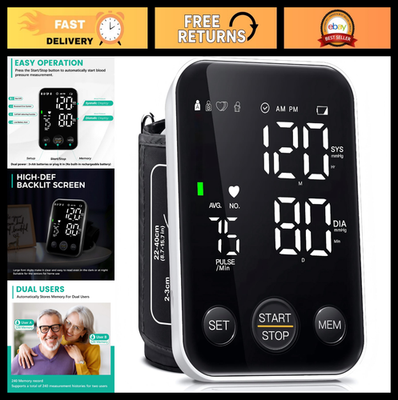 #ad Upper Arm Blood Pressure Monitor for Home Use 2x120 Memory Adjustable Cuff La $45.99