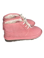 UGG Neumel Natural Pink Canvas Faux Fur Chukka Women’s Boots Sz 7 1119597