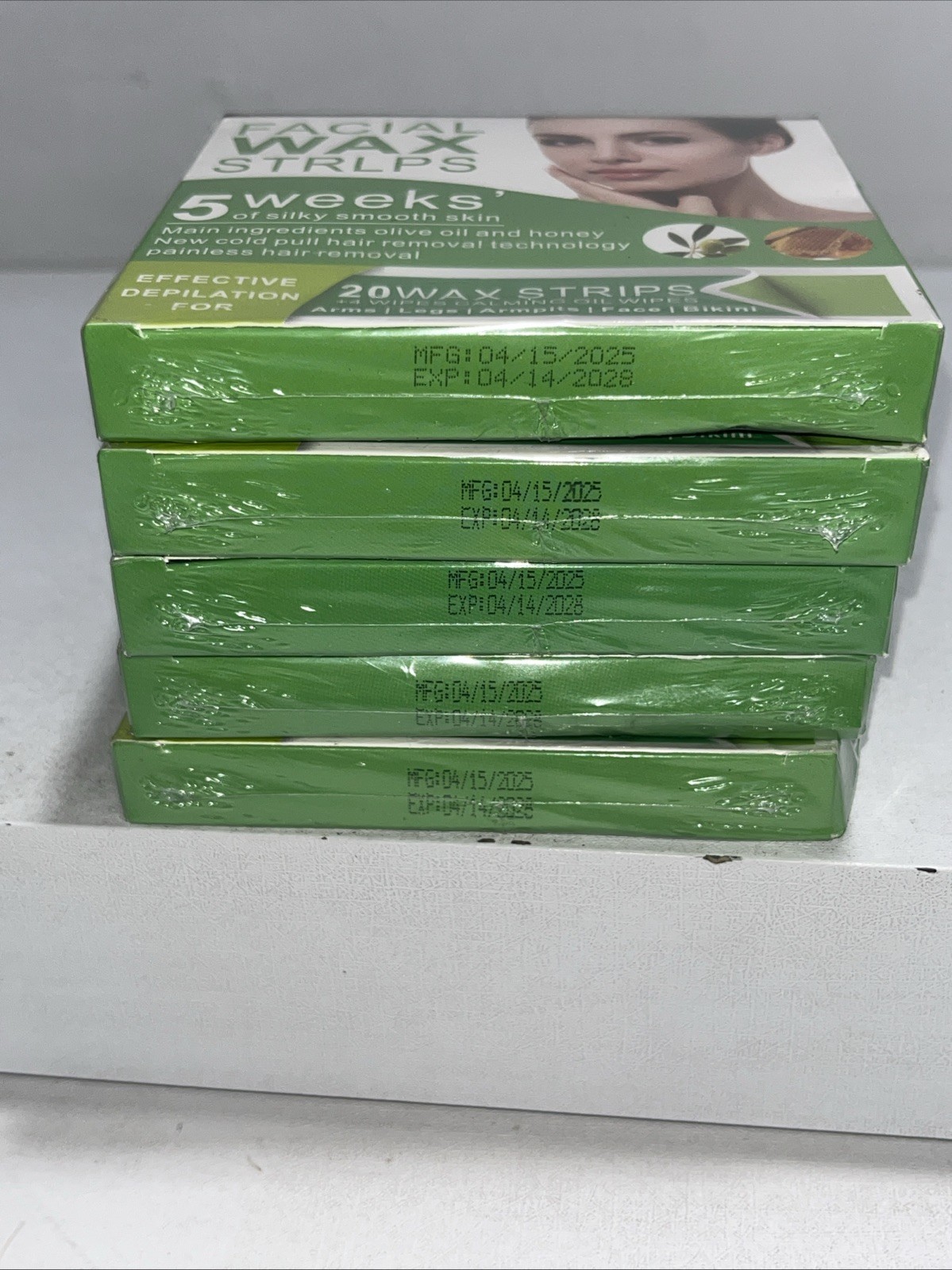 5 Sealed Boxs Facial Wax Strips, 20 Each Box