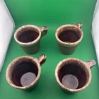 4 Vintage Hull Oven Proof Pottery Brown Drip Glaze Coffee Cup Mugs Set USA, Lot2