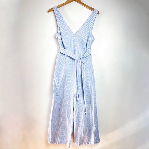Lucky Brand Striped Jumpsuit Sz Medium Cotton Cutout Back Minimalist Coastal