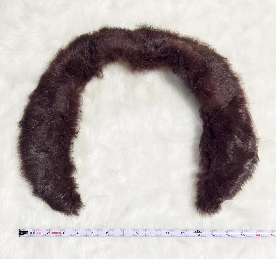 Vintage Genuine Rabbit Fur Collar Brown Lined w/attachment Loops - Image 2 of 4