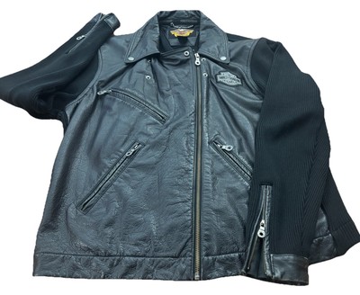 Harley Davidson Leather Jacket W/ Knit Back And Sleeves. Womens L. Black.