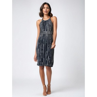 NWT Cache Women's Size 8 Black & White Striped Sleeveless Cocktail Dress