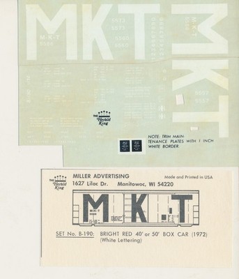 HERALD KING B-190 MISSOURI-KANSAS-TEXAS KATY 40 FT. RED AMMUNITION BOXCAR DECAL