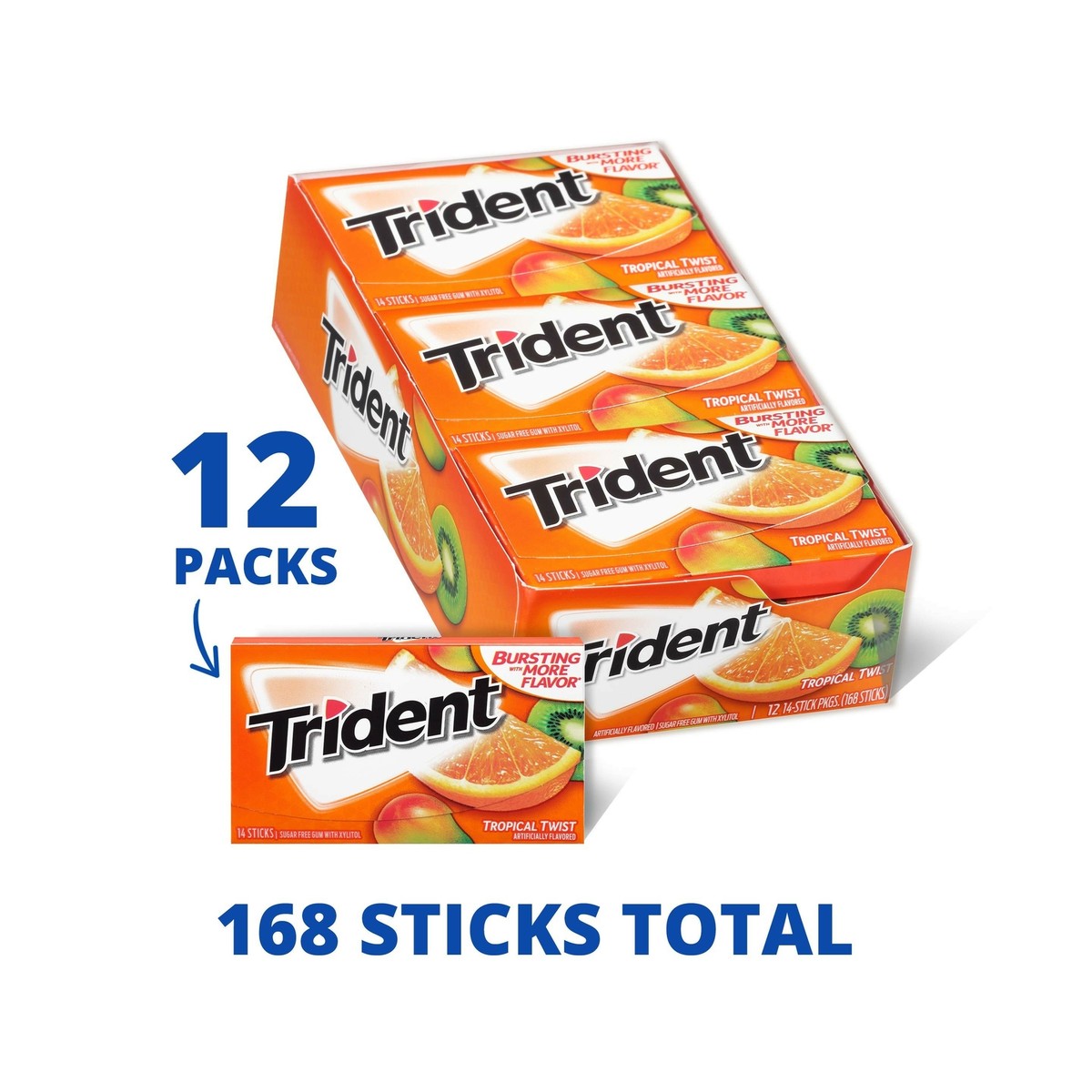 Trident Tropical Fruit Flavored Twist Sugar Free Chewing Gum 12